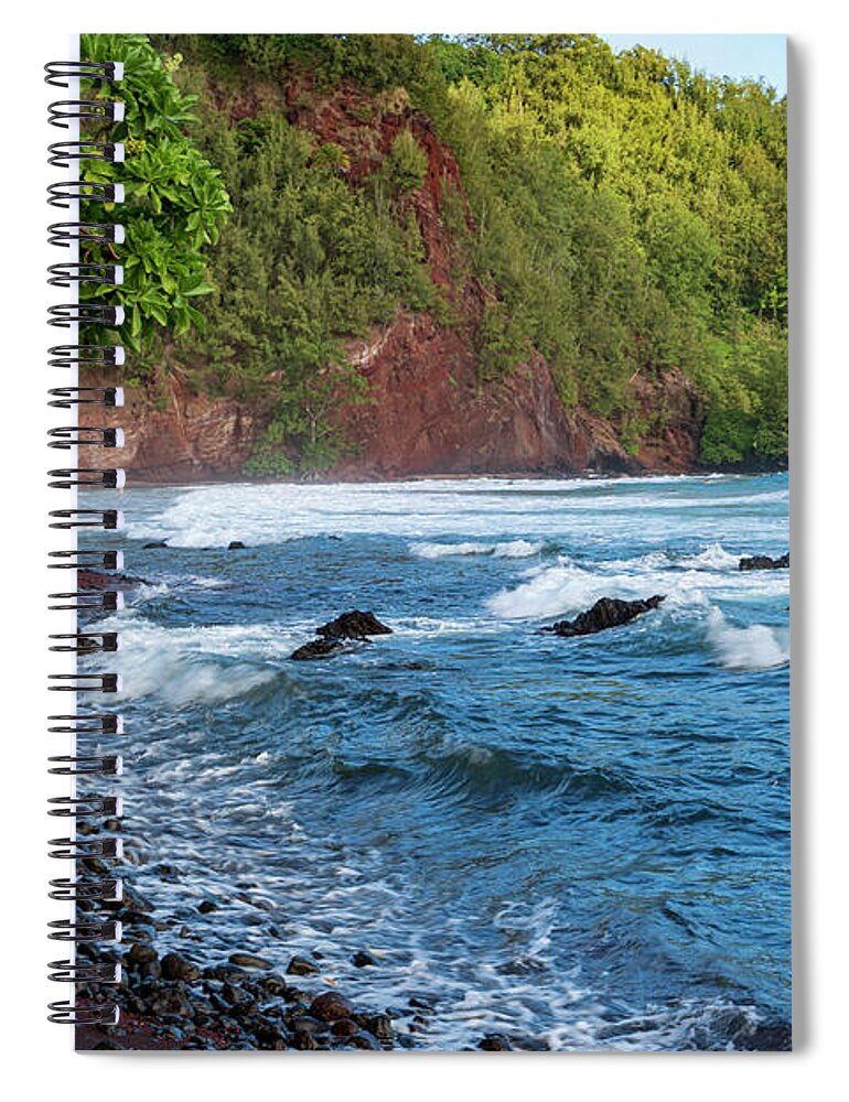 Hawaii Spiral Notebook featuring the photograph Black Lava Beach near Hana by Betty Eich