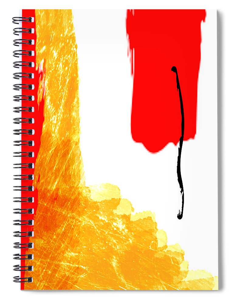 Red Spiral Notebook featuring the digital art Black Line Red White and Yellow Abstract by Delynn Addams