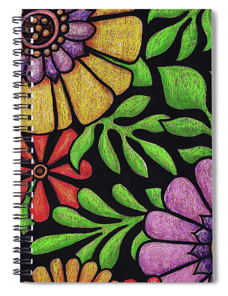 Flower Spiral Notebook featuring the painting Black Night Blooming. Part 1. by Amy E Fraser