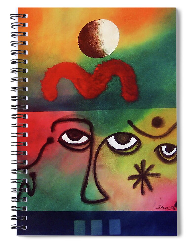 African Art Spiral Notebook featuring the painting Black Son Rising by Winston Saoli