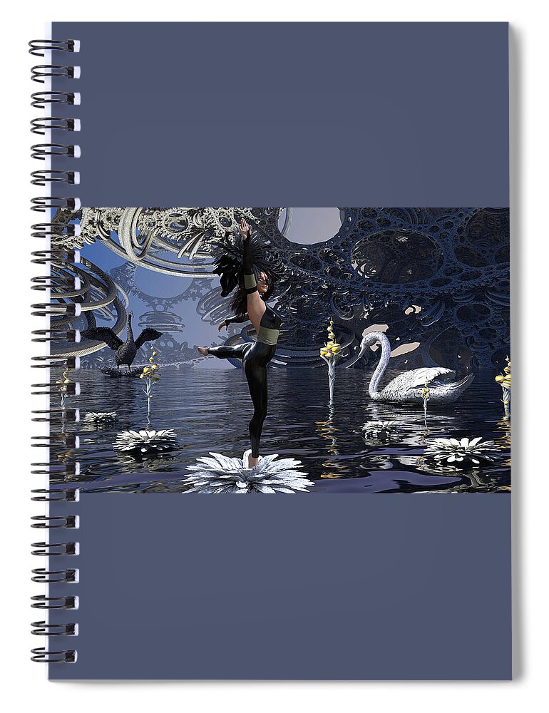 Otherworldly Spiral Notebook featuring the digital art Black Swan by Richard Hopkinson