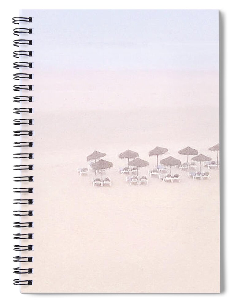 Cadiz Spiral Notebook featuring the photograph Black Umbrellas in Morning Fog by Lorraine Devon Wilke