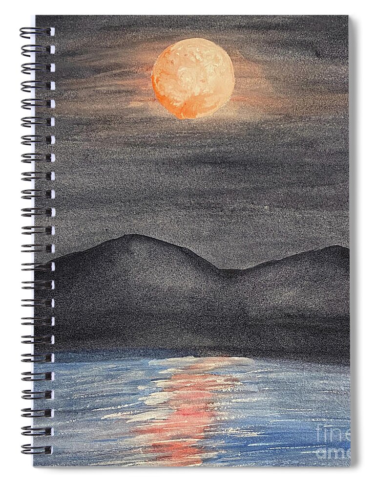 Blood Moon Spiral Notebook featuring the mixed media Blood Moon by Lisa Neuman