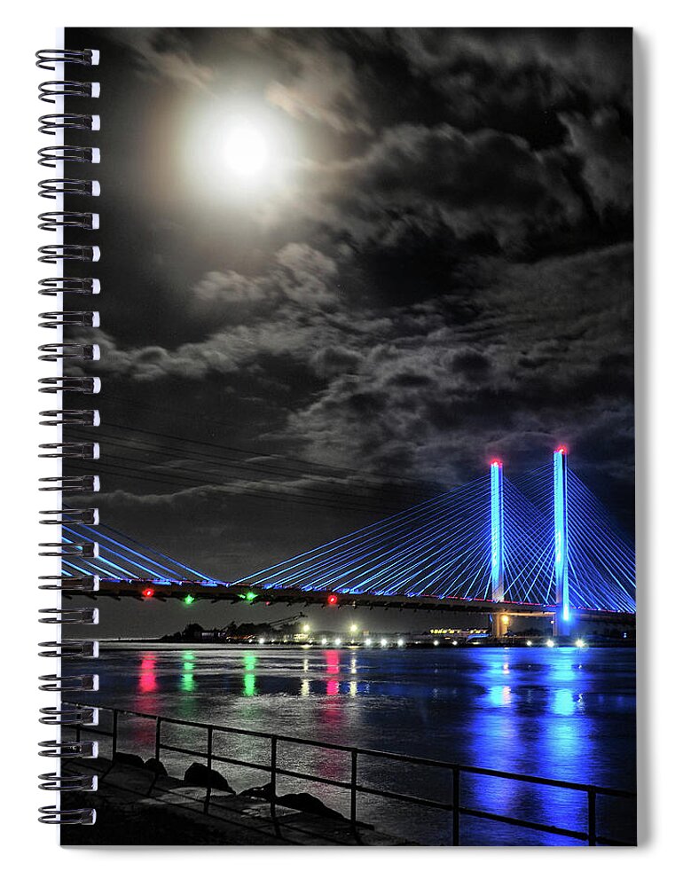Full Moon Spiral Notebook featuring the photograph Blood Moon Over the Indian River Bridge by Bill Swartwout