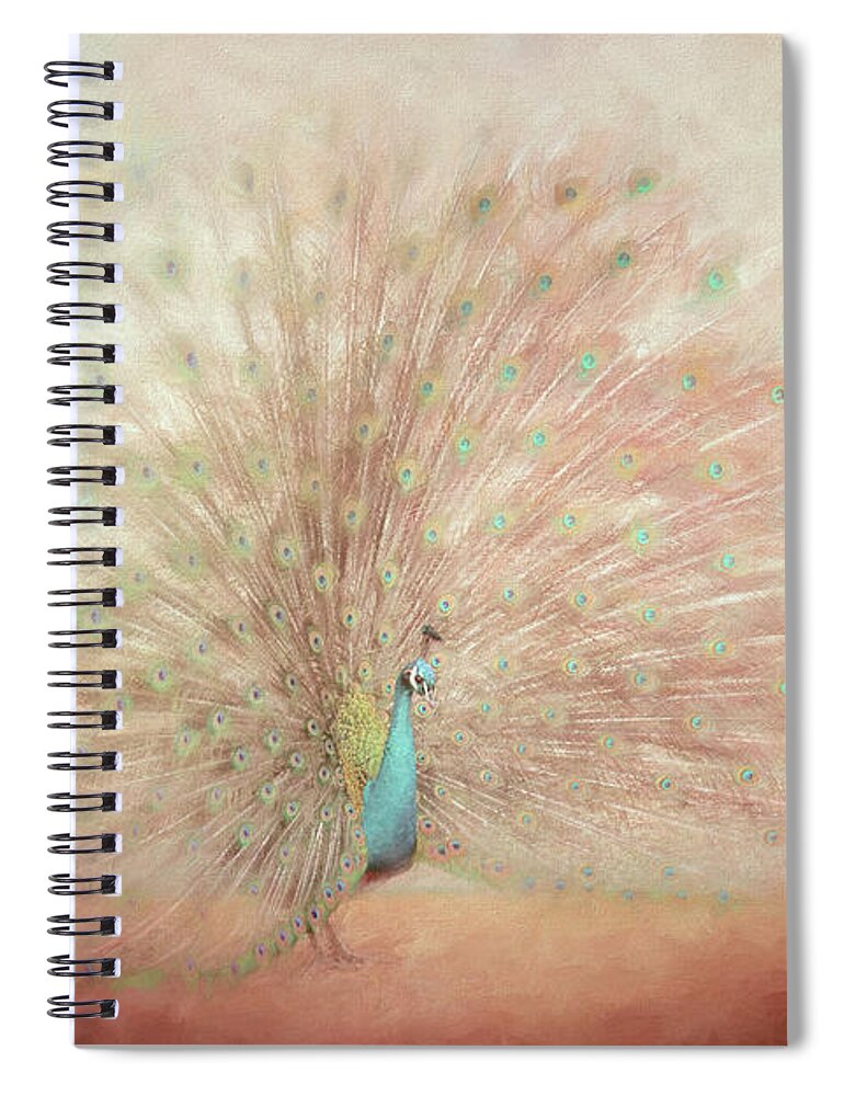 Peacock Spiral Notebook featuring the photograph Blooming Peacock in Salmon Pink by Jai Johnson