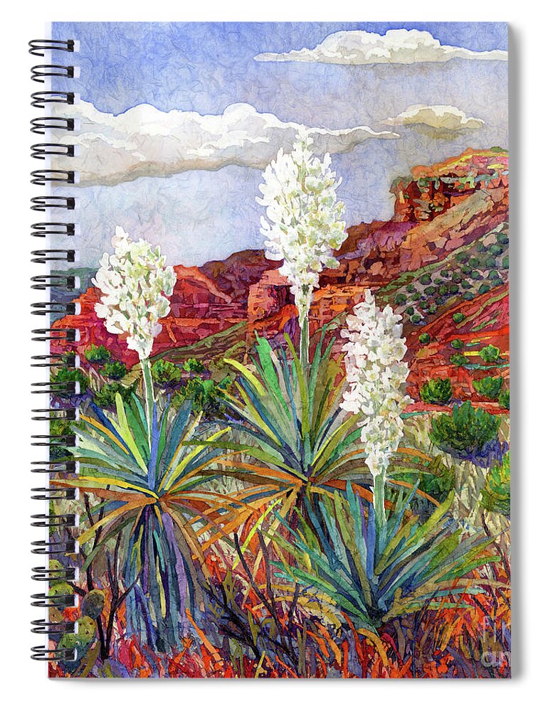 Yucca Spiral Notebook featuring the painting Blooming Yucca - White Blossoms by Hailey E Herrera