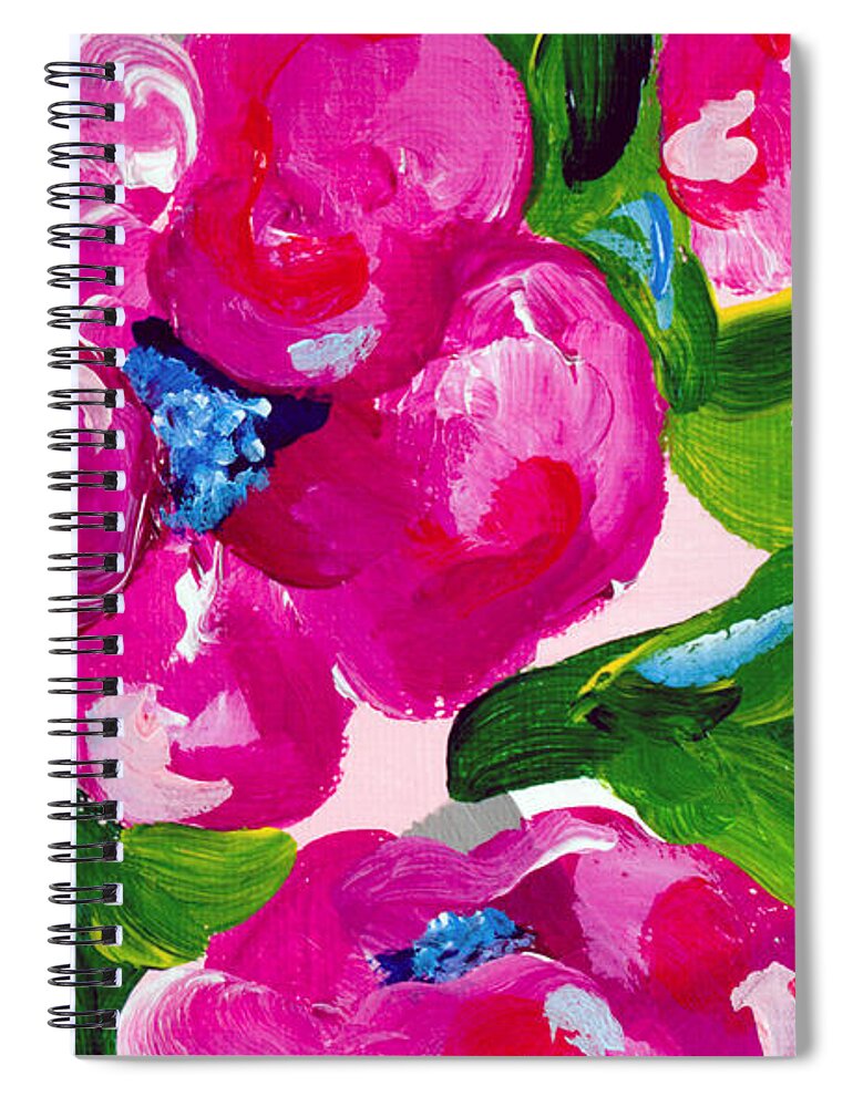 Pink Flowers Spiral Notebook featuring the painting Blossoming 1 by Beth Ann Scott