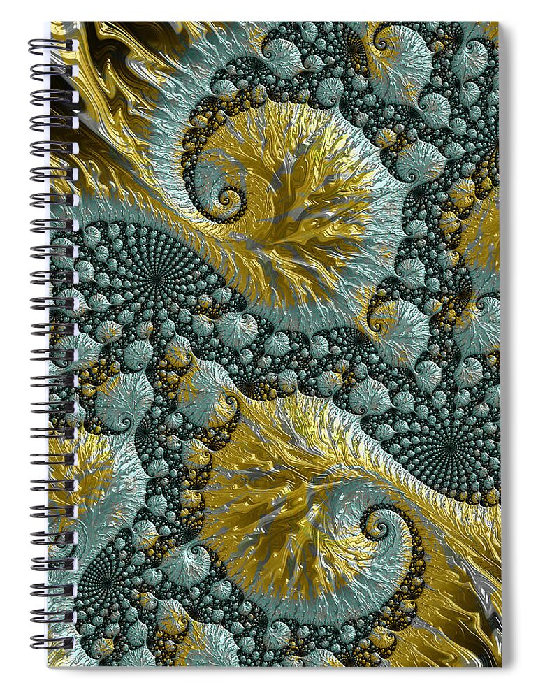 Fractal Spiral Notebook featuring the digital art Blue and Gold Fractal by Eileen Backman