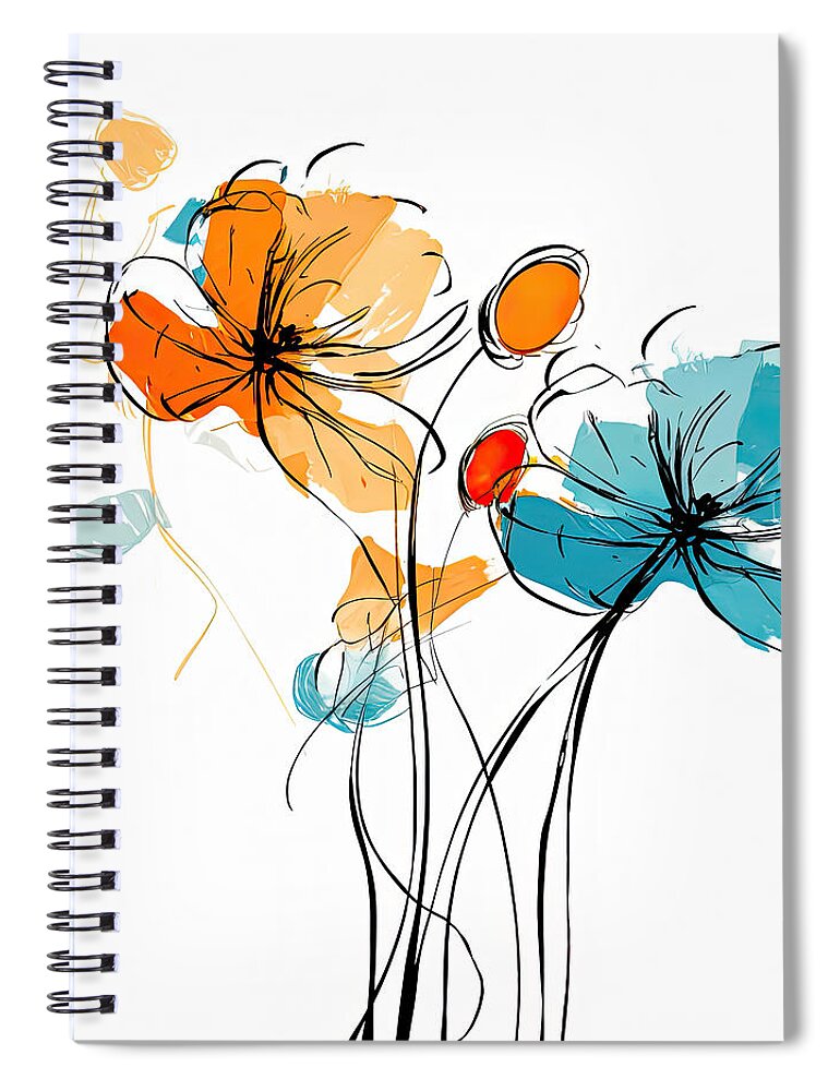 Turquoise And Orange Spiral Notebook featuring the painting Blue and Orange Harmony - Blue and Orange Modern Art by Lourry Legarde