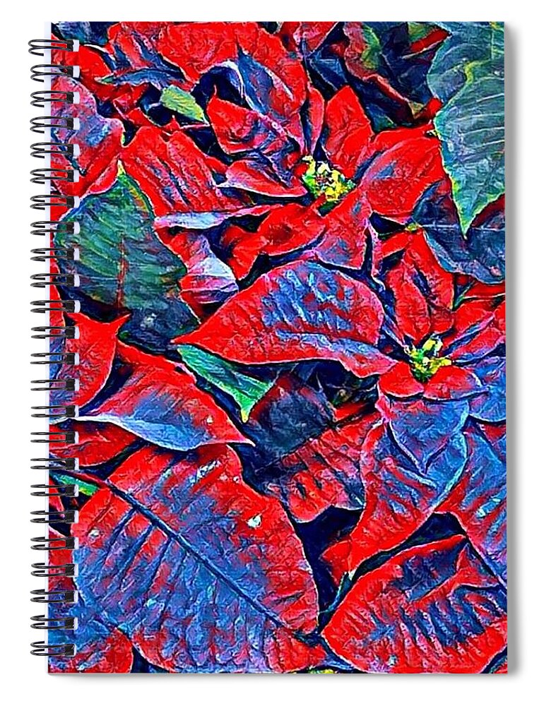 Blue Spiral Notebook featuring the photograph Blue and Red Poinsettias by Vivian Aumond