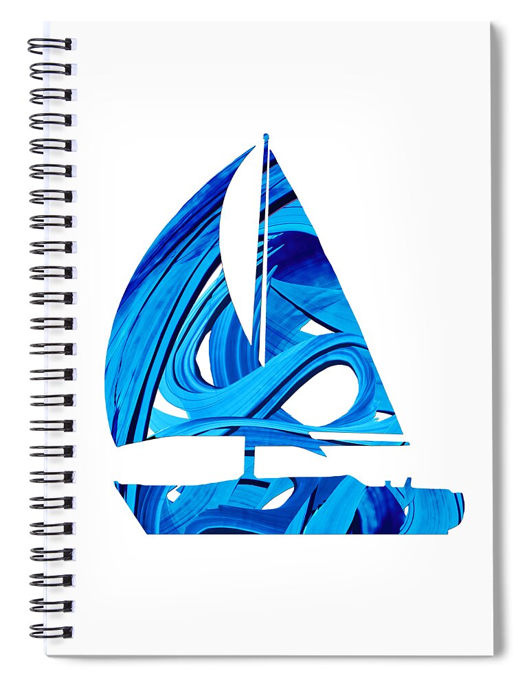Sailboat Spiral Notebook featuring the painting Blue And White Sailboat Art 2 by Sharon Cummings
