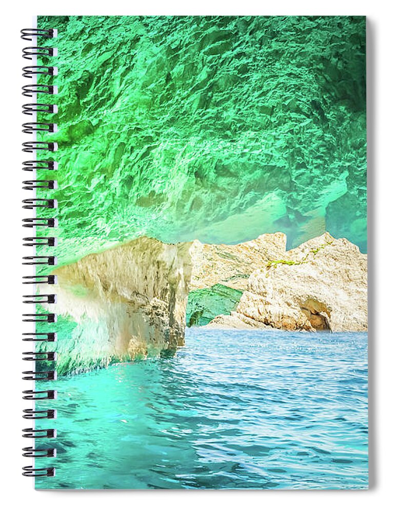 Zakinthos Spiral Notebook featuring the photograph Blue Cave by Anastasy Yarmolovich