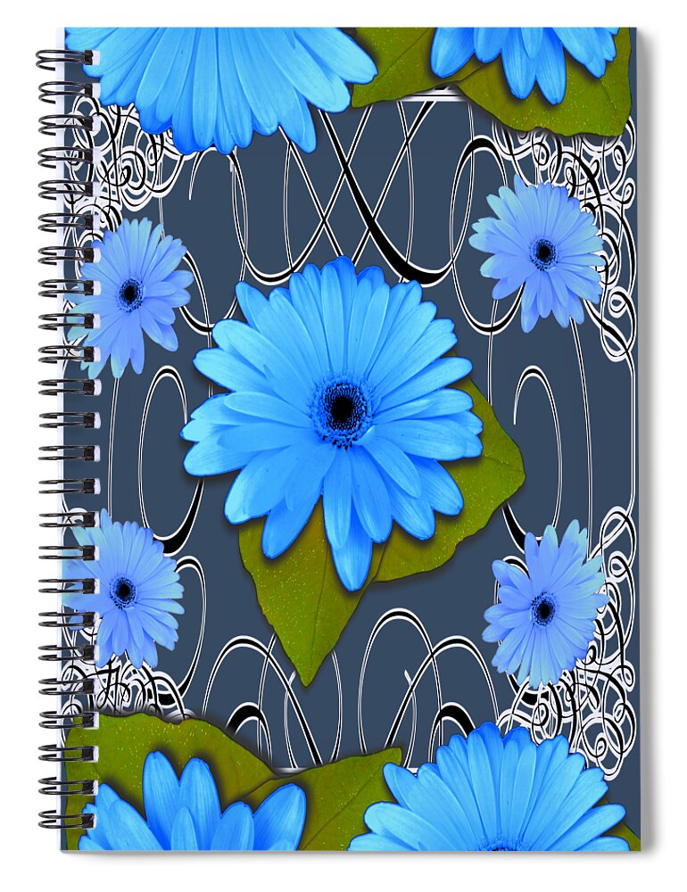 Blue Spiral Notebook featuring the drawing Blue Daisy Cup Design by Delynn Addams