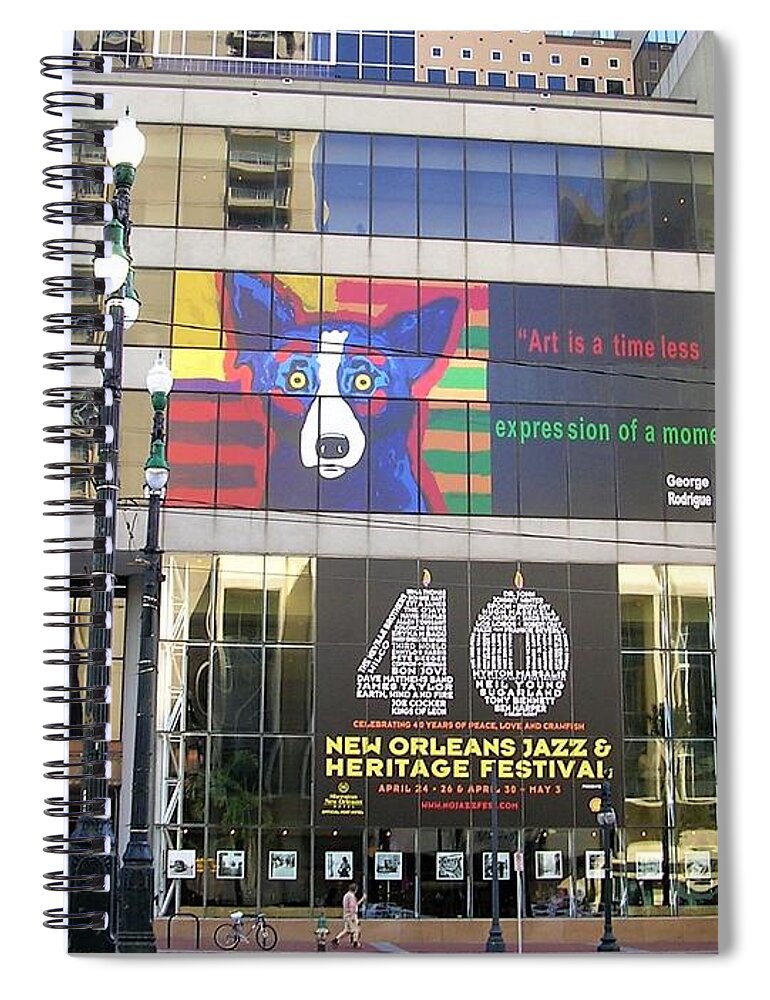 New Orleans Jazz And Heritage Festival 40th Anniversary Spiral Notebook featuring the photograph Blue Dog and 40th Jazz and Heritage Festival by Rosanne Licciardi