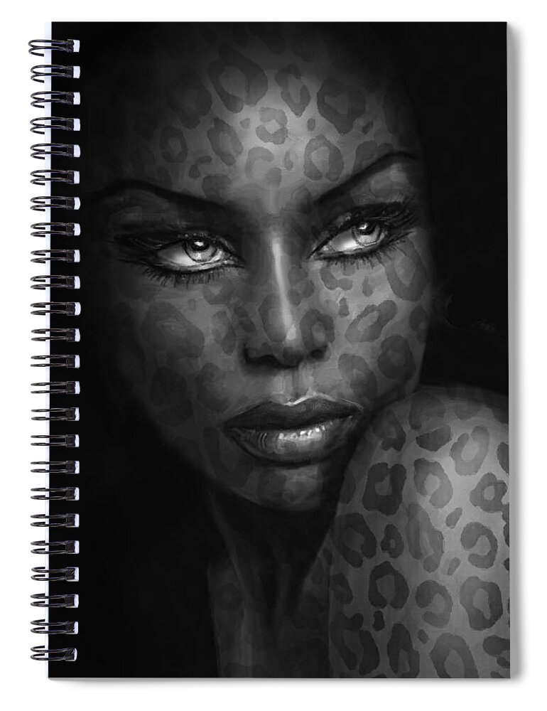 Painting Spiral Notebook featuring the painting Blue Eyes Wild BW by Angie Braun