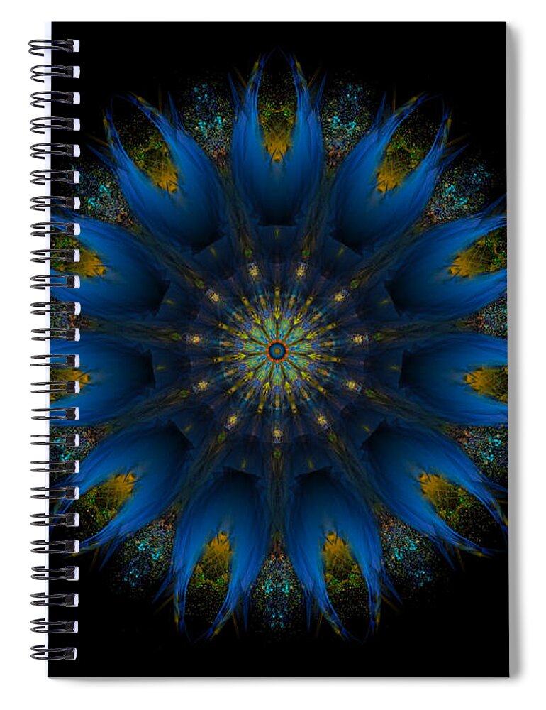 The Kosmic Blue Gold Mandala Of Kreation Is A Powerful Symbol Of Cosmic Creation. It Is A Representation Of The Divine Energy That Is The Source Of All Life. Its Colors Are Blue And Gold Spiral Notebook featuring the digital art Blue Gold Mandala by Michael Canteen