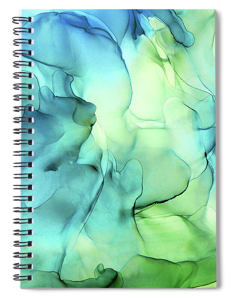 Ink Abstract Spiral Notebook featuring the painting Blue Green Abstract Ink Painting Print 2 by Olga Shvartsur
