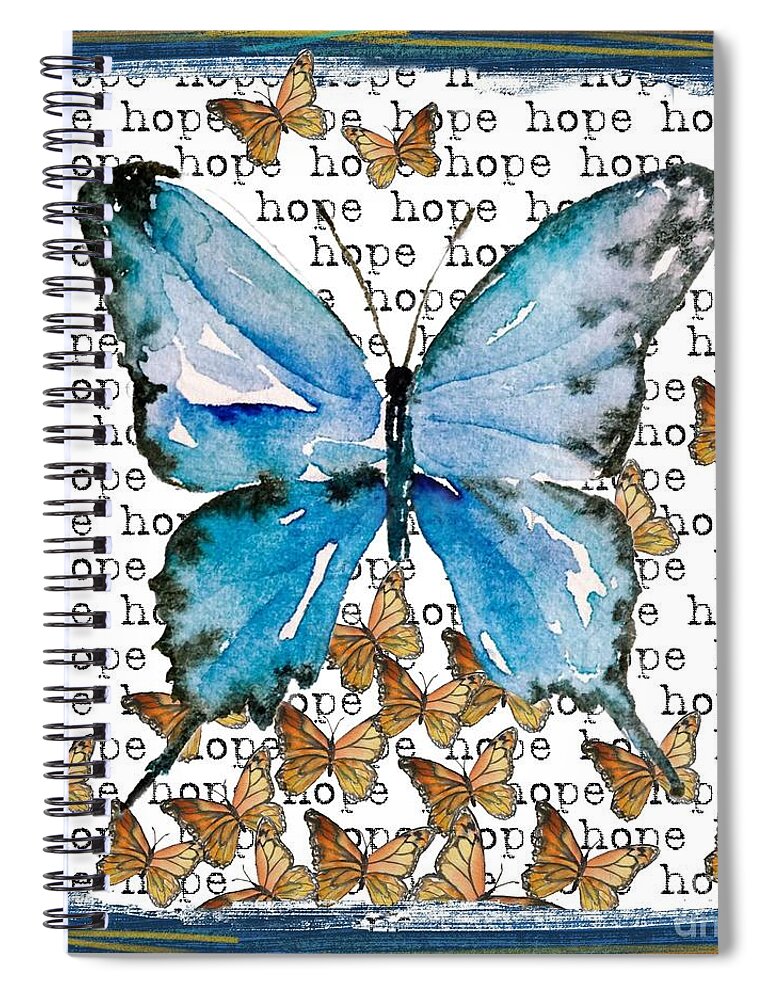 Butterfly Spiral Notebook featuring the painting Blue Hope Butterfly by Liana Yarckin