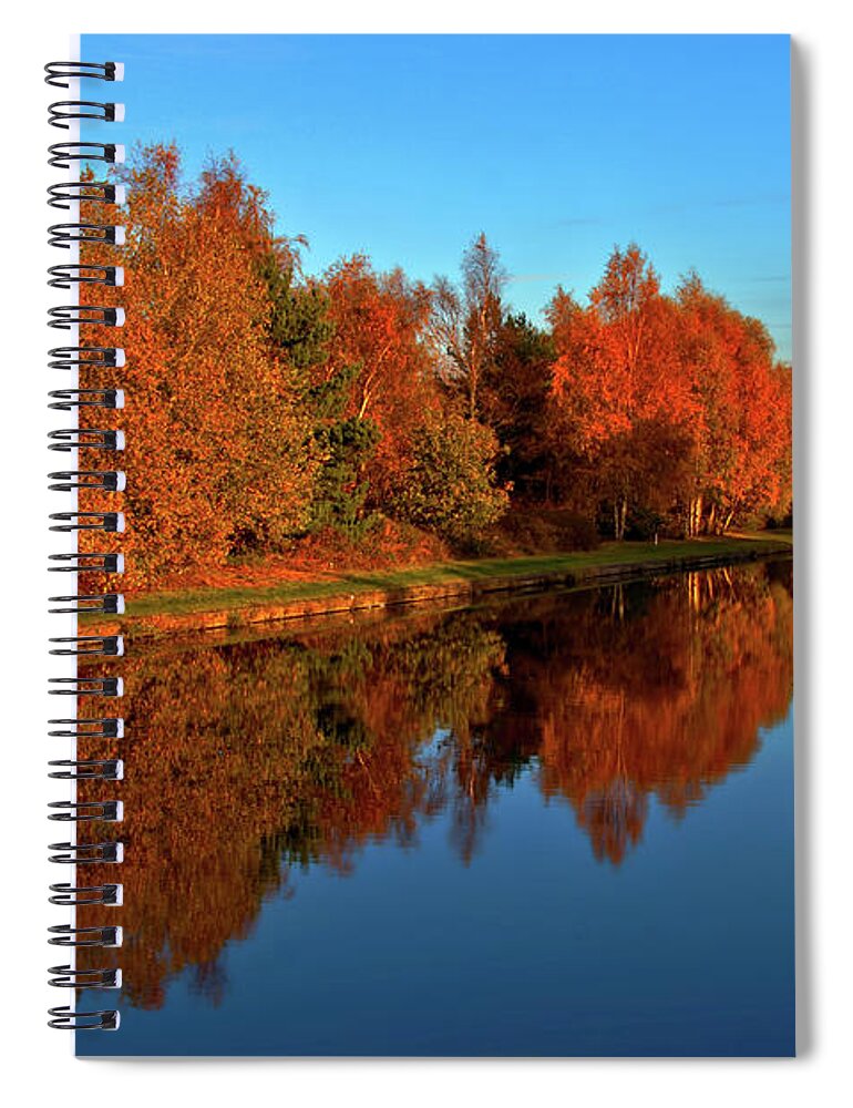 Water Spiral Notebook featuring the photograph Blue Hour Autumn canal by Stephen Melia