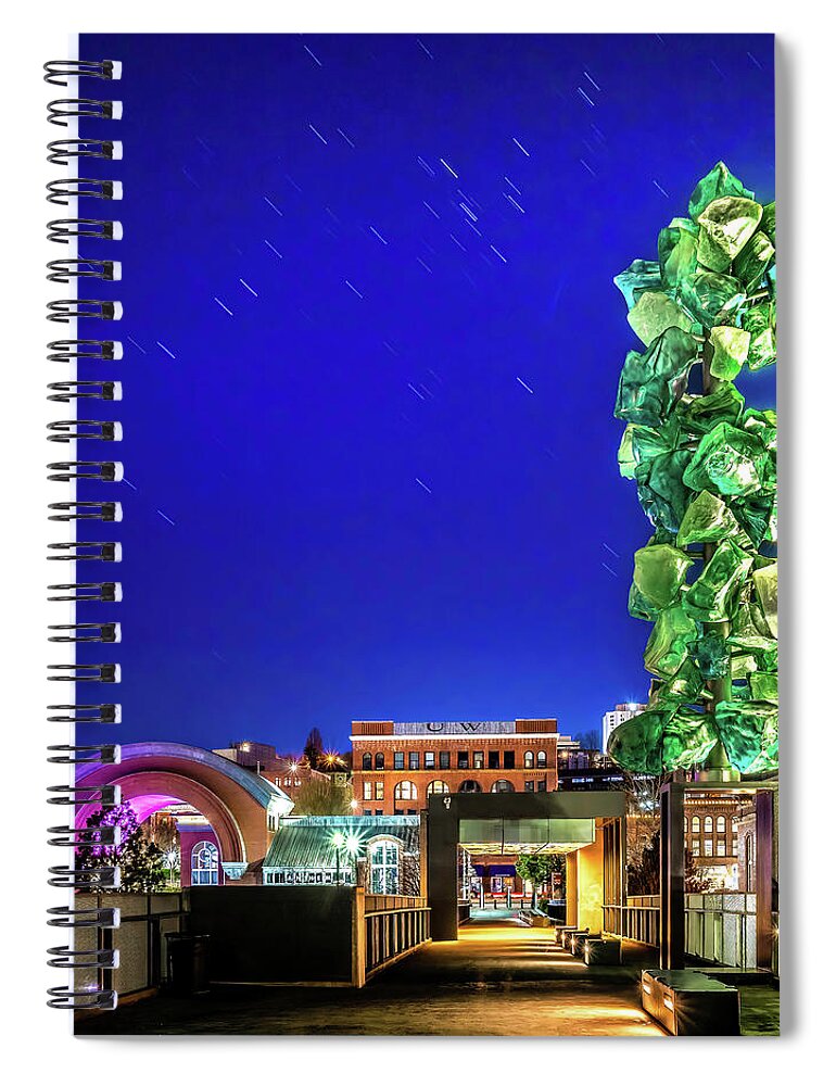Blue Spiral Notebook featuring the photograph Blue Hour on the MOG Pedestrian Bridge by Rob Green