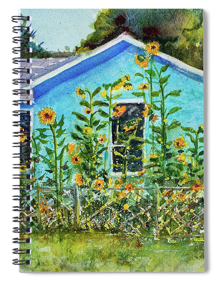 Landscape Spiral Notebook featuring the painting Blue House by Cheryl Prather
