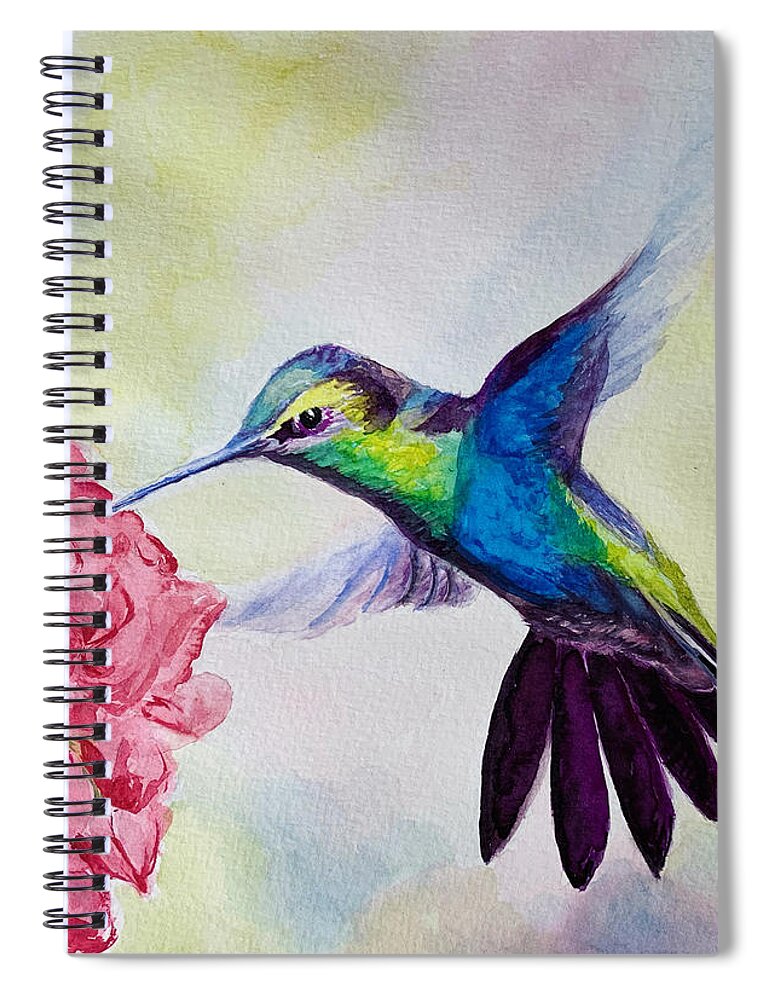 Humming Bird Spiral Notebook featuring the painting Blue Hummingbird by Tracy Hutchinson