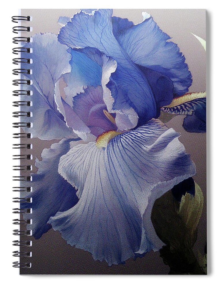 Russian Artists New Wave Spiral Notebook featuring the painting Blue Iris by Alina Oseeva