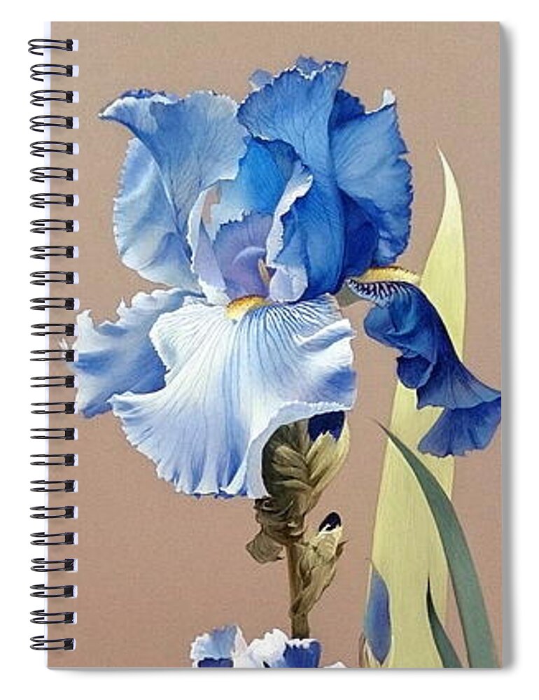 Russian Artists New Wave Spiral Notebook featuring the painting Blue Irises by Alina Oseeva