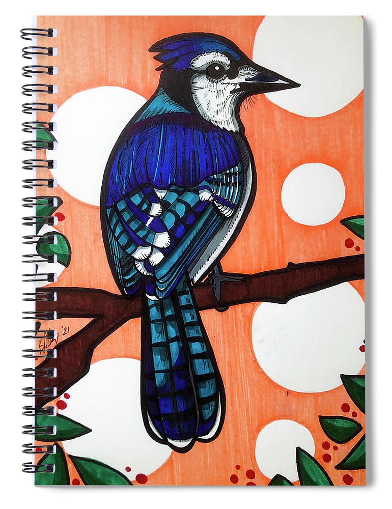 Blue Jay Spiral Notebook featuring the drawing Blue Jay by Creative Spirit