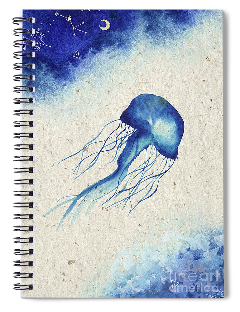 Blue Jellyfish Spiral Notebook featuring the painting Blue Jellyfish by Garden Of Delights
