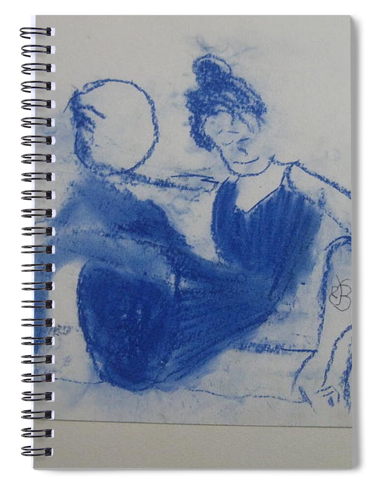 Blue Spiral Notebook featuring the drawing Blue Lady with a Hoop by AJ Brown