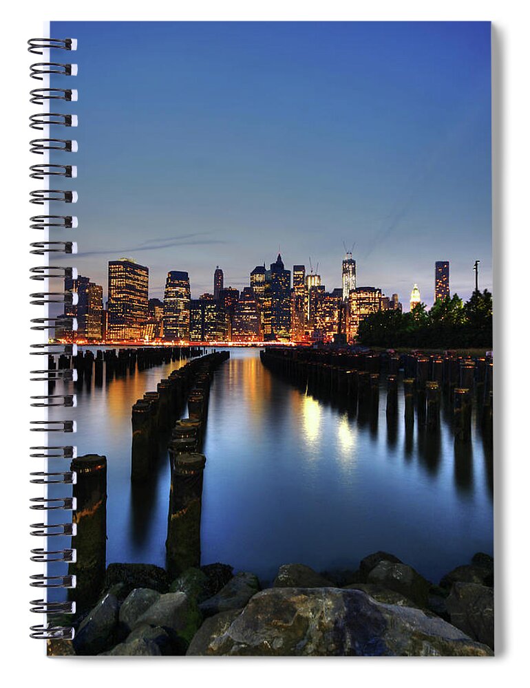 Manhattan Spiral Notebook featuring the photograph Blue Manhattan by Andrew Paranavitana