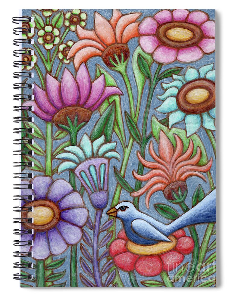Bird Spiral Notebook featuring the painting Blue Meadow Breeze by Amy E Fraser