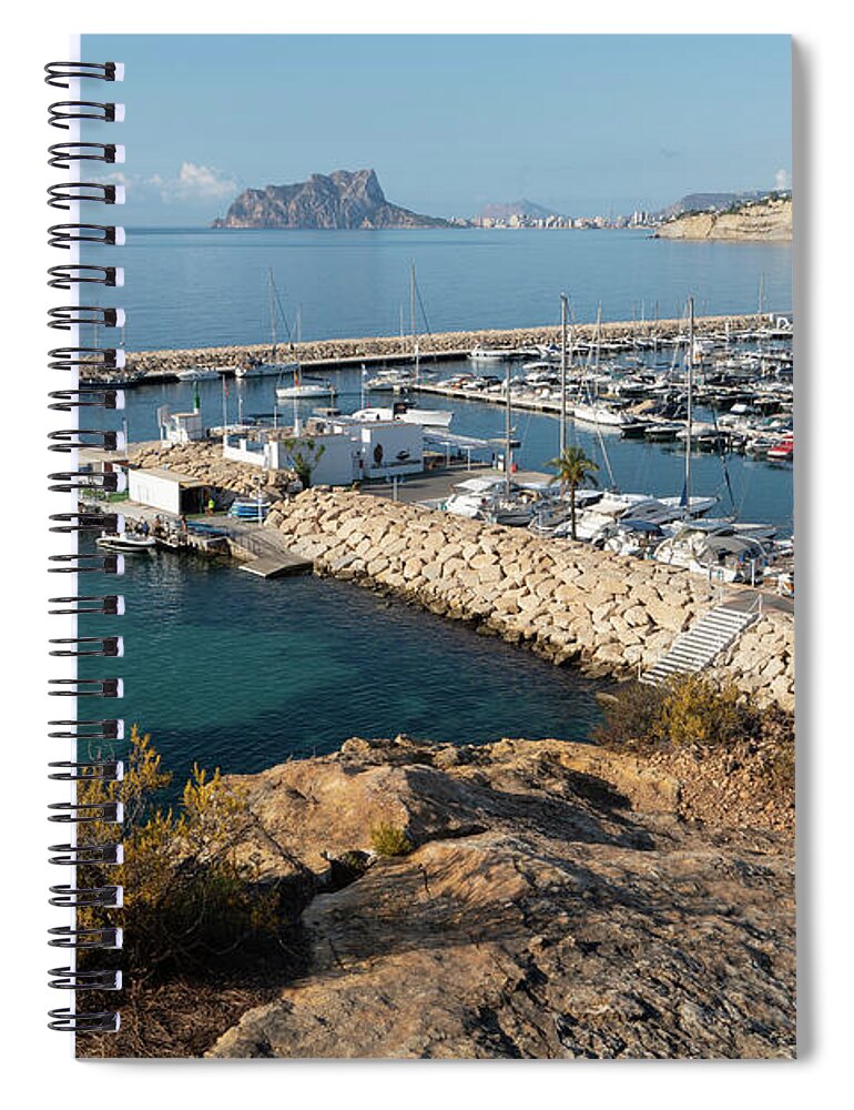Mediterranean Coast Spiral Notebook featuring the photograph Blue Mediterranean Sea and marina in Moraira 1 by Adriana Mueller