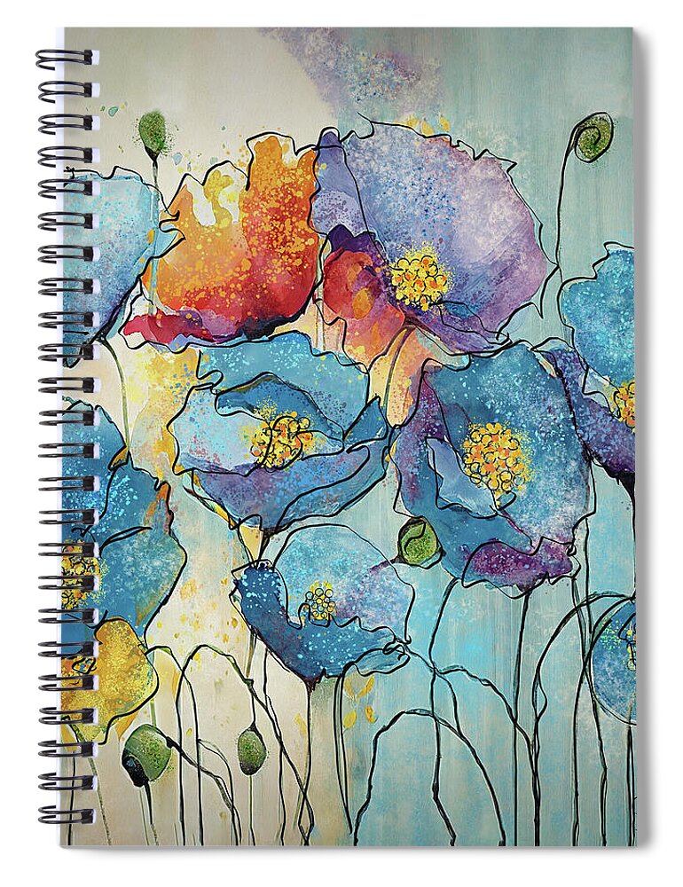  Abstract Painting Spiral Notebook featuring the painting Blue Poppies Abstract Painting by OLena Art by Lena Owens - Vibrant DESIGN