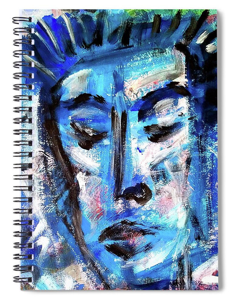 Blue Spiral Notebook featuring the mixed media Blue Portrait by Mimulux Patricia No
