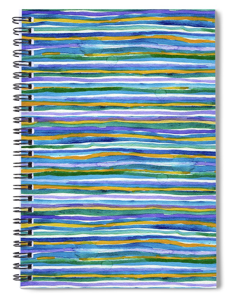 Blue Spiral Notebook featuring the painting Blue, Purple, Orange, and Green Stripes by Michele Fritz