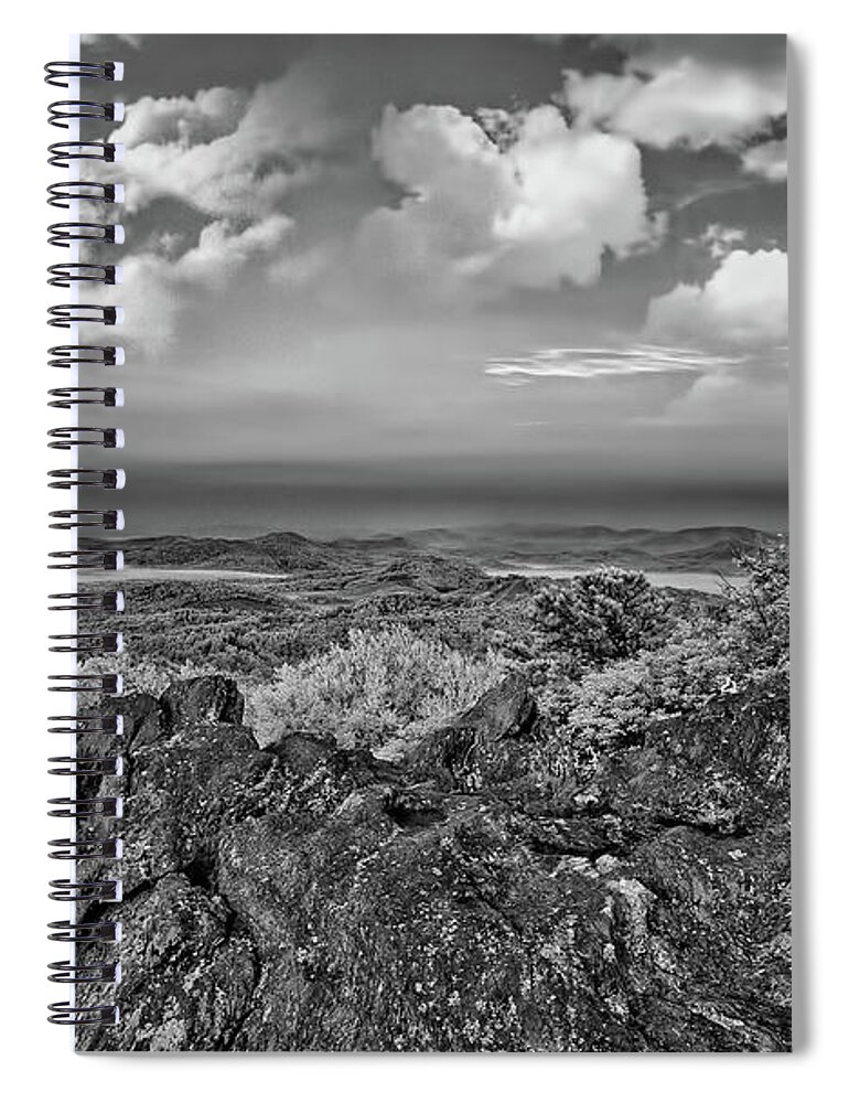 North Carolina Spiral Notebook featuring the photograph Blue Ridge Mountains View BW by Dan Carmichael