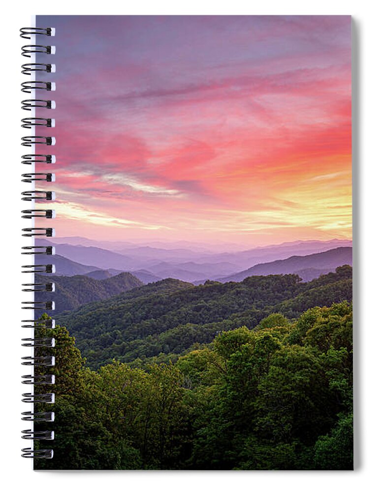 Outdoors Spiral Notebook featuring the photograph Blue Ridge Parkway Cherokee NC Fiery Sunset Scenic by Robert Stephens