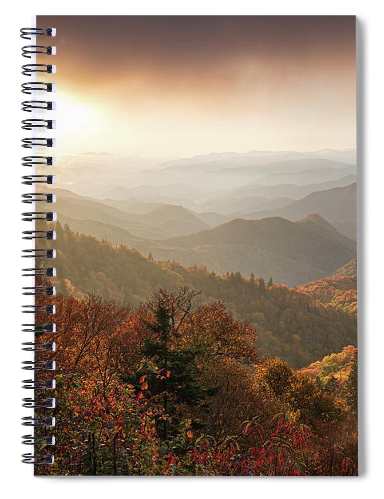 Sunset Spiral Notebook featuring the photograph Blue Ridge Parkway North Carolina Autumn Explosion by Robert Stephens