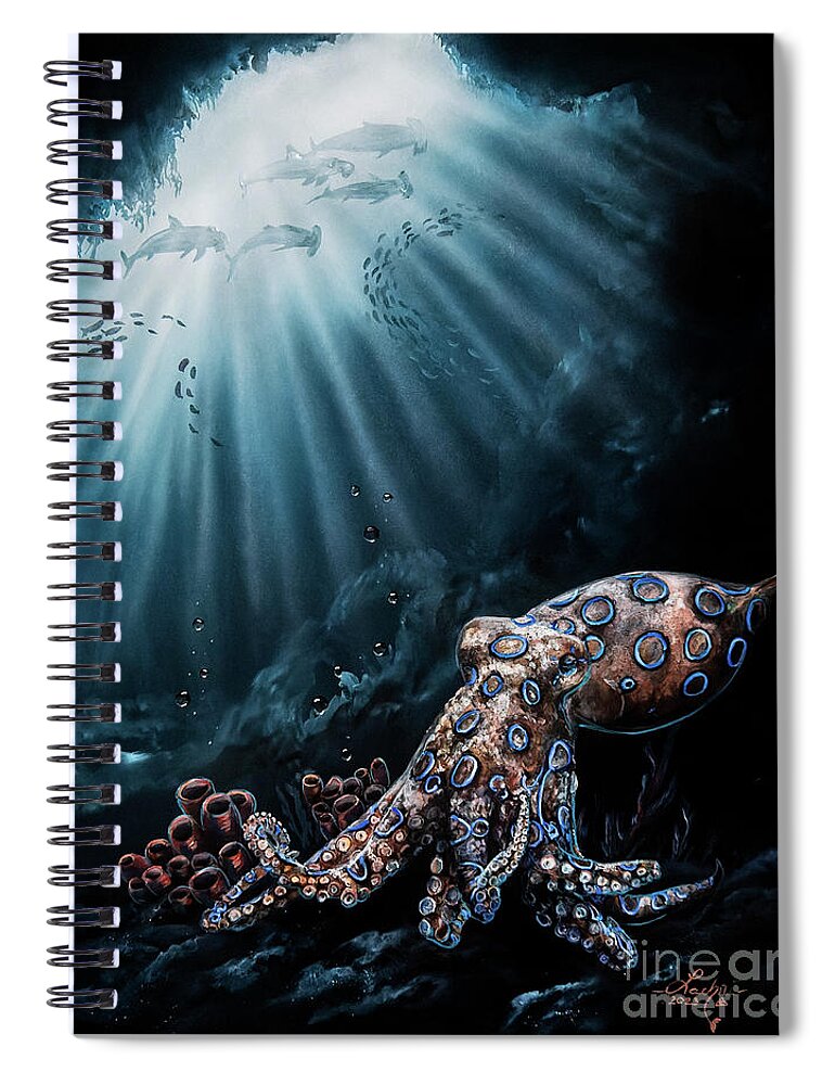 Blue Ringed Octopus Spiral Notebook featuring the painting Blue Ringed Octopus by Lachri