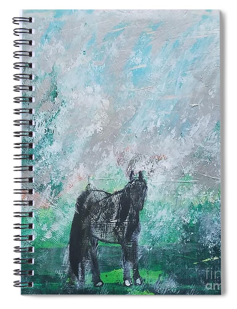 Spiral Notebook featuring the painting The Blue Roan Horse in Rain by Mark SanSouci