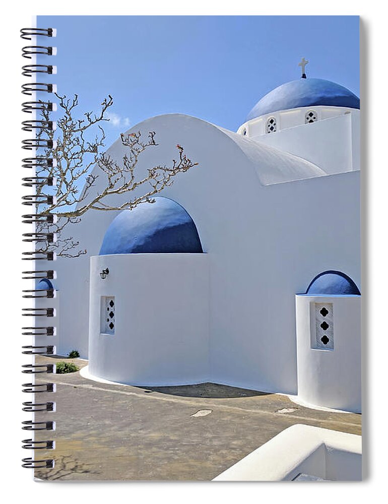 Santorini Spiral Notebook featuring the photograph Blue roofs of Santorini by Yvonne Jasinski