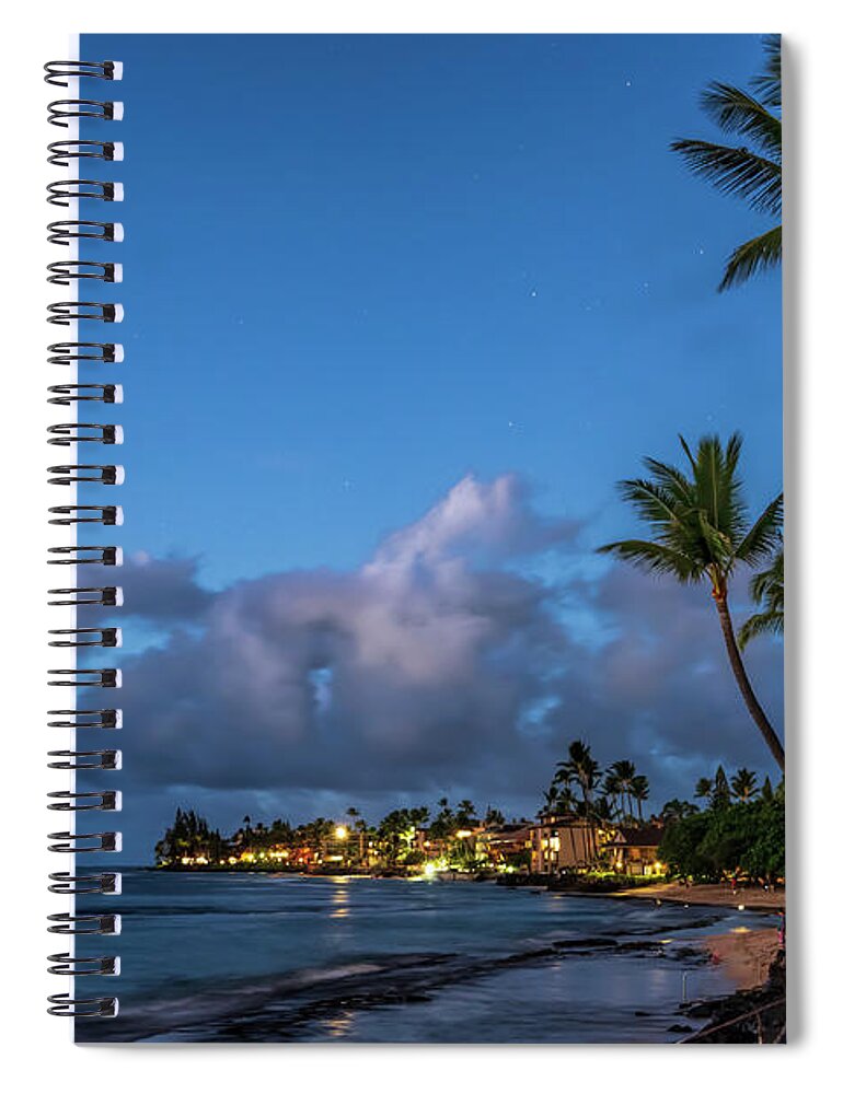 Hawaii Spiral Notebook featuring the photograph Blue Sky and Bright Lights after Sunset by Betty Eich