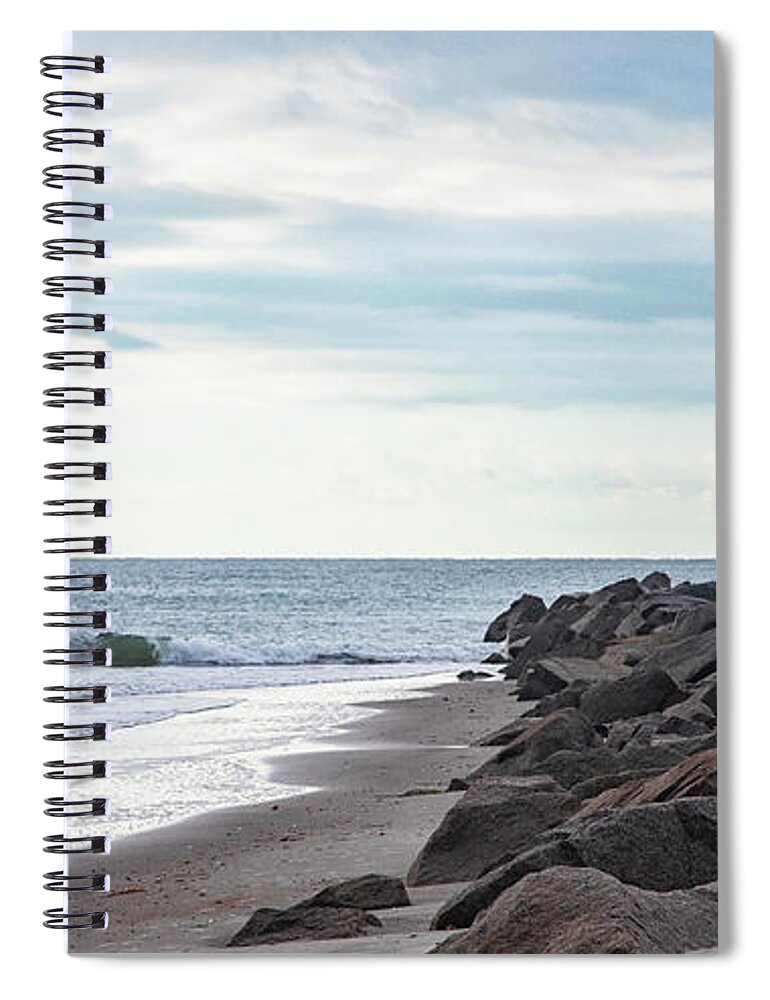 Fort Macon Spiral Notebook featuring the photograph Blue Sky - Blue Ocean - Wet Rocks by Bob Decker