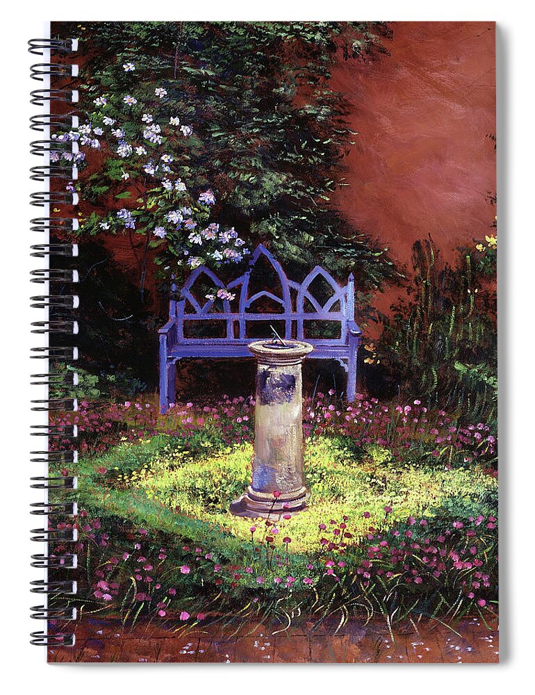 Sundial Spiral Notebook featuring the painting BLUE SUNBENCH and SUNDIAL by David Lloyd Glover