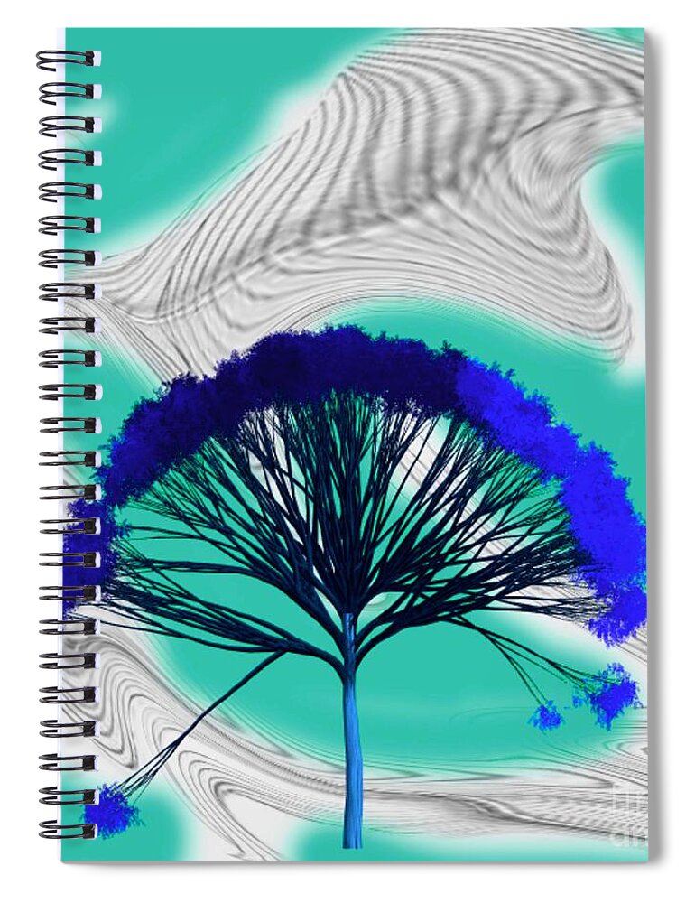 Tree Spiral Notebook featuring the digital art Blue Tree in Timeline X by Alexandra Vusir