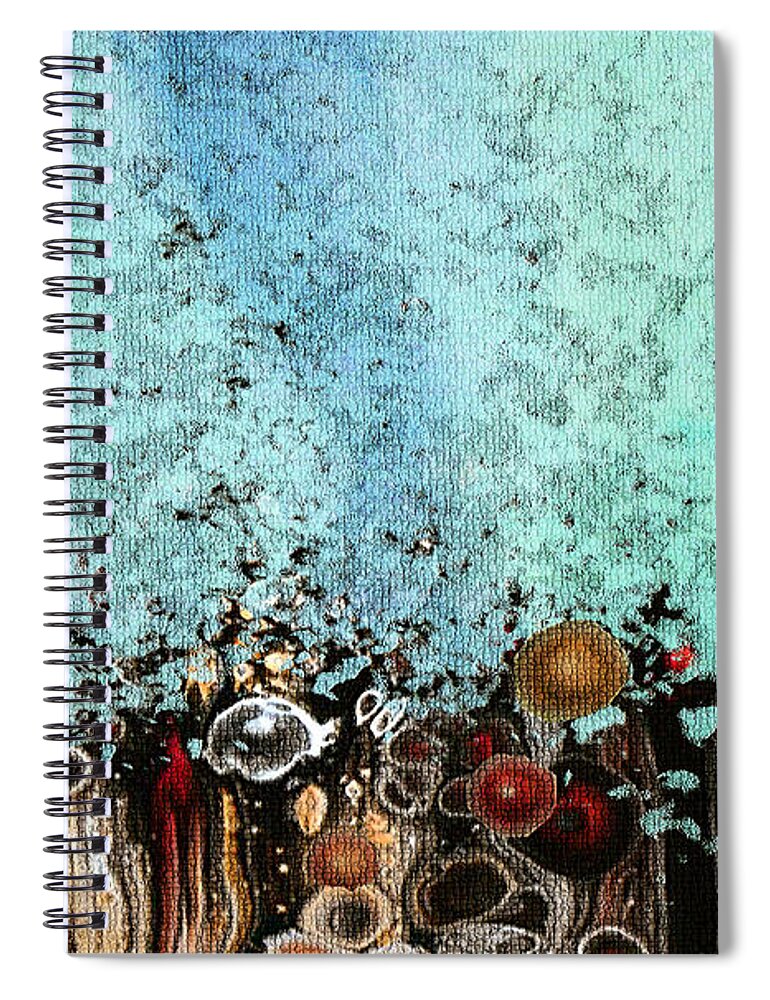 Abstract Spiral Notebook featuring the digital art BlueandRust 2 by Deb Nakano