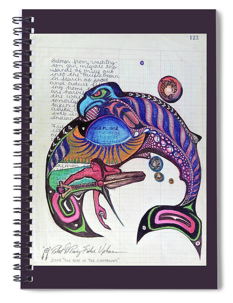 Quinault Nation Spiral Notebook featuring the drawing Blueback Salmon by Robert Running Fisher Upham