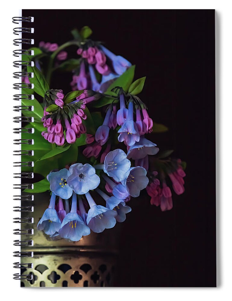 Bluebells Spiral Notebook featuring the photograph Bluebells in Art Deco Vase by Holly Ross